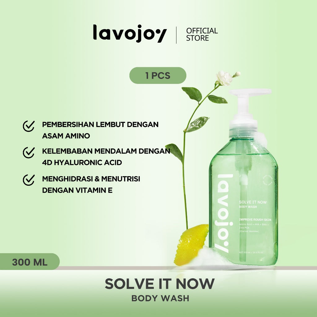 Lavojoy Solve It Now Body Wash | Sabun Mandi Cair Untuk Melembabkan Kulit Sensitif,  Merawat Kulit Berjerawat Dan Menghaluskan Tekstur Kulit Kasar | Mengandung Amino Acid, AHA, BHA Dan Zinc PCA