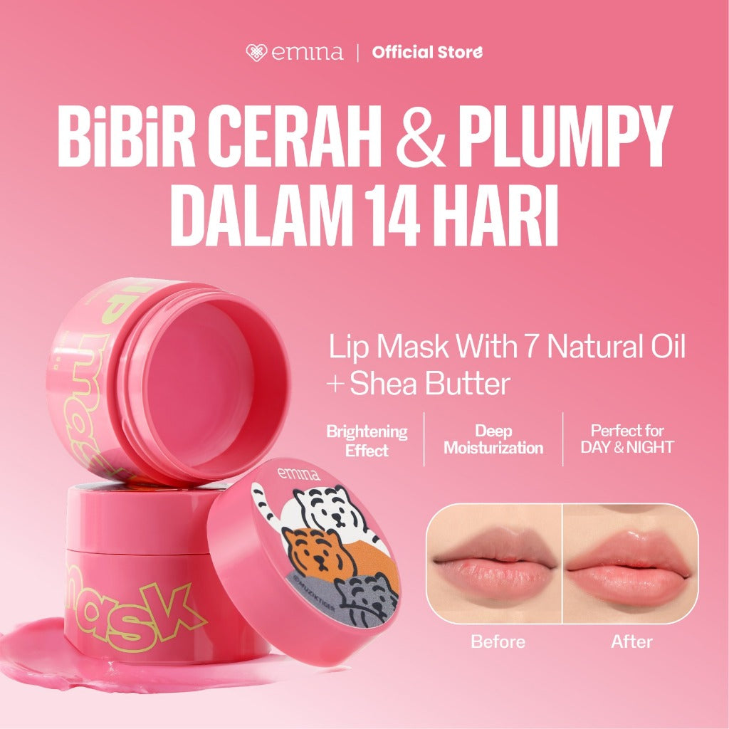 [SPECIAL 11.11] Emina Lip Mask x Musik Tiger - Masker Perawatan Bibir Lembab, High-Moisture Tech, Mencerahkan bibir, menghaluskan dan melembabkan