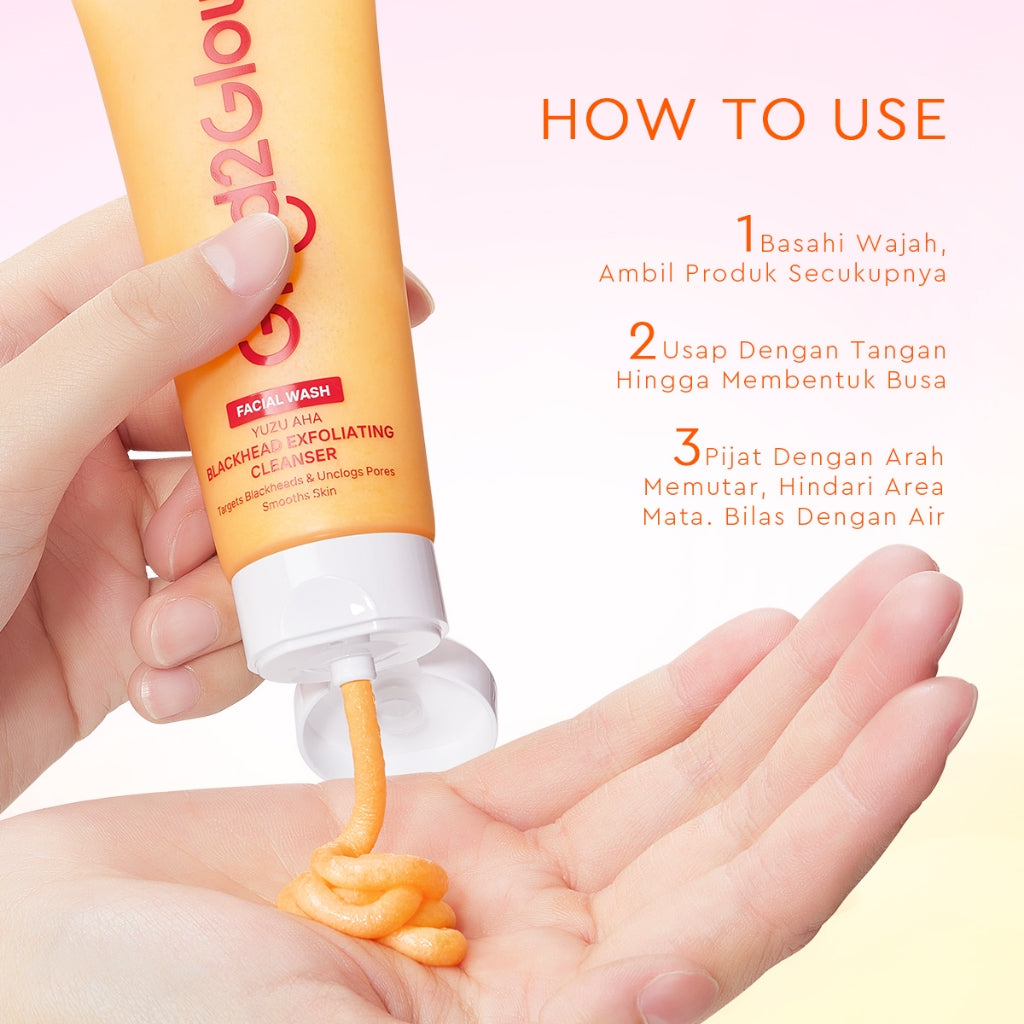 Glad2Glow Yuzu Aha Blackhead Exfoliating Cleanser facial wash skincare face wash sabun cuci muka cleansing balm exfoliating exfoliasi wajah sabun muka pembersih wajah Yuzu Aha Blackhead Exfoliating Cleanser Eksfoliasi secara lembut g2glow official store
