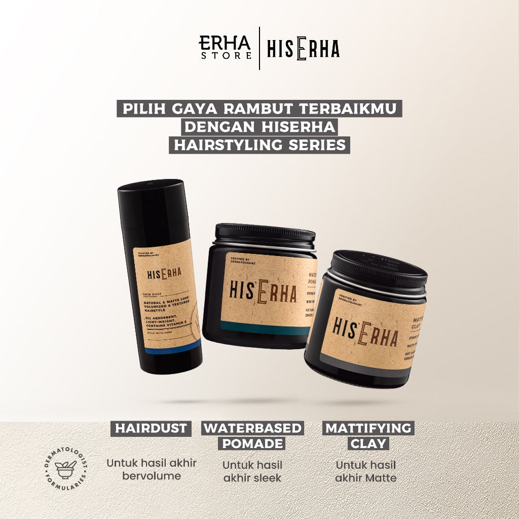 HIS ERHA Mattifying Clay 35g - Hair Styling Pria Untuk Hasil Matte, Bertekstur, Strong Hold, Aman & Tidak Menyebabkan Jerawat & Komedo, Wangi Segar Maskulin, Verified by Dermatologist, Bentone, Jojoba Oil, Argan Oil, Promois, Phytenso