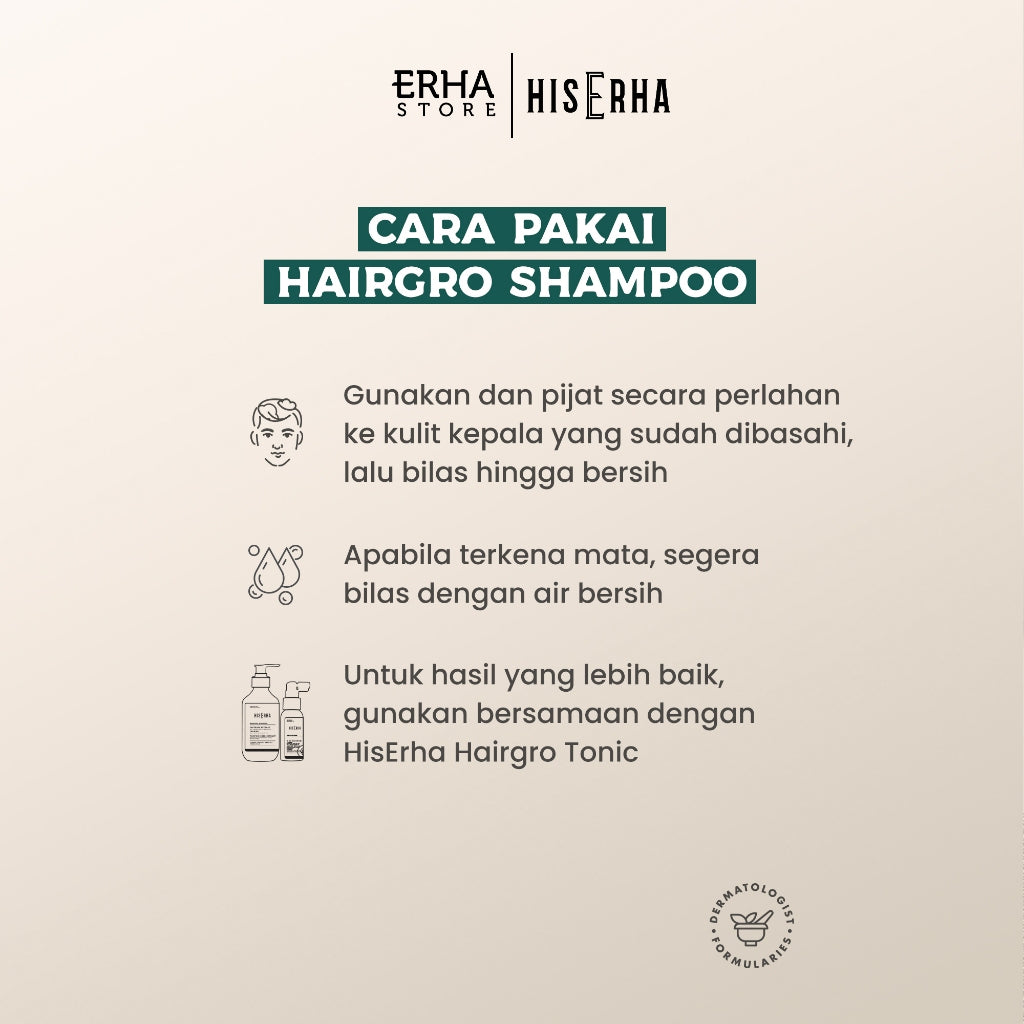 HIS ERHA Bundle Hairgro Series Shampoo 270ml + Tonic 60ml - Kombinasi Perawatan Rambut Rontok, Cegah Kebotakan,  Rambut Lebih Tebal/Lebat Khusus Pria, Wangi Segar Maskulin, Verified by Dermatologist, Biotin, Caffeine Extract, Taurine, Menthol