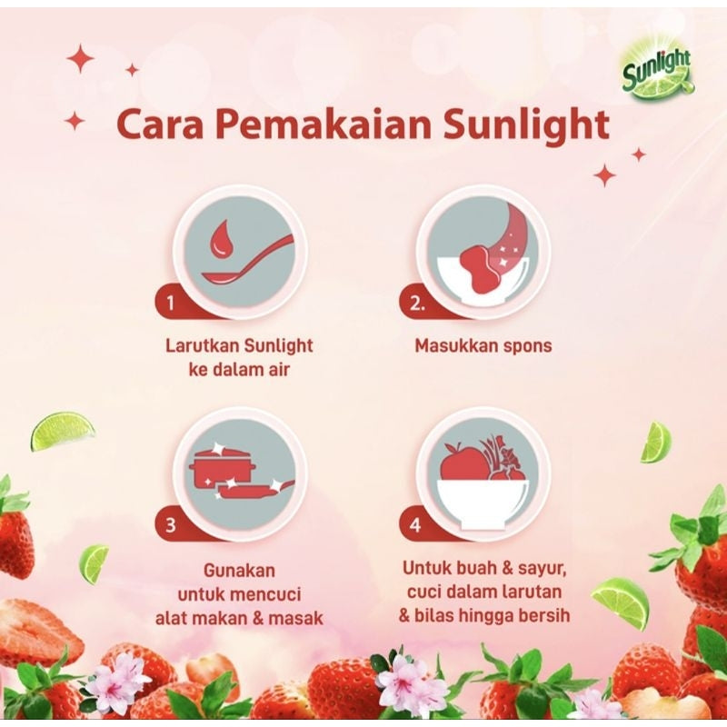 Sunlight Sabun Cuci Piring Extra Korean Strawberry Refill 600 ml