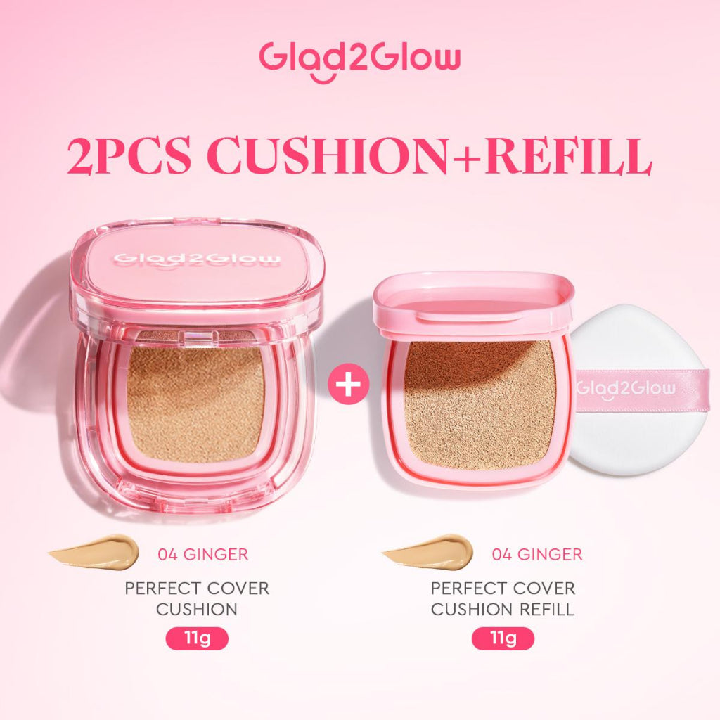 Glad2Glow Perfect Cover Cushion Oil-Control matte  Foundation Waterproof Sweatproof Finish Poreless Cushion Refill BB CC Cream Makeup refill g2glow official store