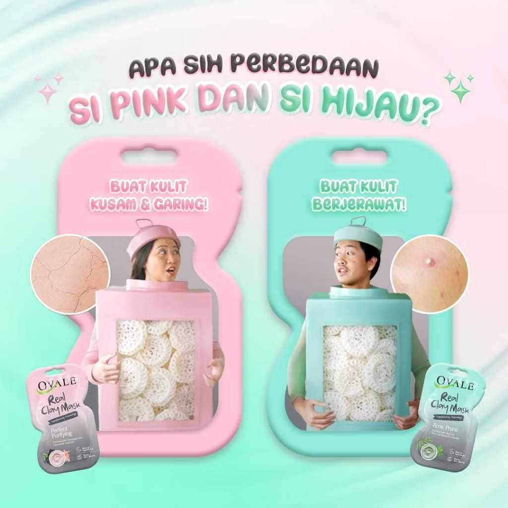 OVALE Real Clay Mask Sachet 10gr / Perfect Purifying Acne Prone / Masker Wajah Berubah Warna/HenecoBeauty