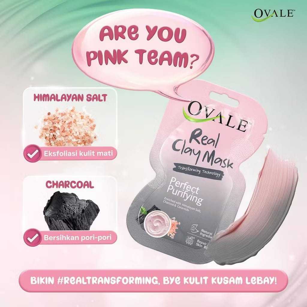 OVALE Real Clay Mask Sachet 10gr / Perfect Purifying Acne Prone / Masker Wajah Berubah Warna/HenecoBeauty