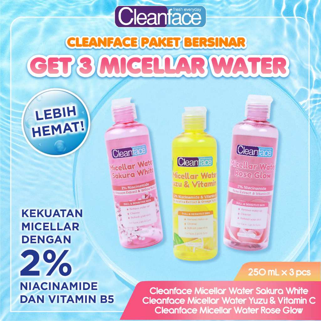 [GET 3] Purbasari Cleanface Micellar Water 250 ml / Pembersih Wajah / Pembersih Makeup Waterproof