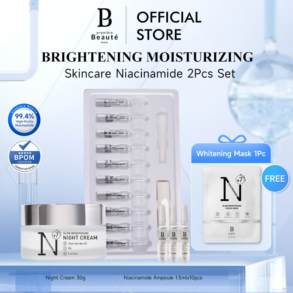 PREMIERE BEAUTE [Ready Stock] Brightening Moisturizing Skincare Niacinamide 2Pcs Set Night Cream 30g + Niacinamide Ampoule 1.5ml*10pcs