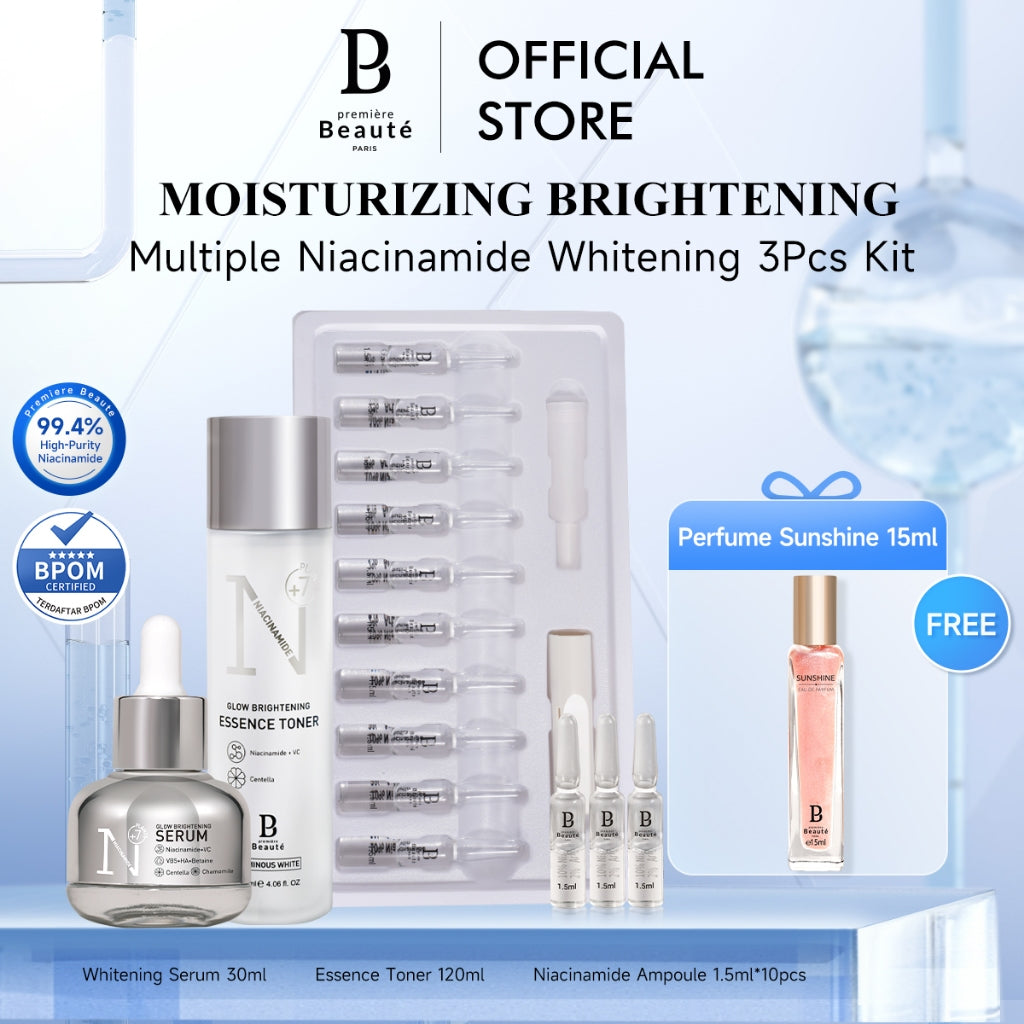 PREMIERE BEAUTE [Ready Stock] Brightening Moisturizing Niacinamide Whitening 3Pcs Set New Formula Ampoule 1.5ml*10pcs +Essence Toner 120ml + Night Cream 30g