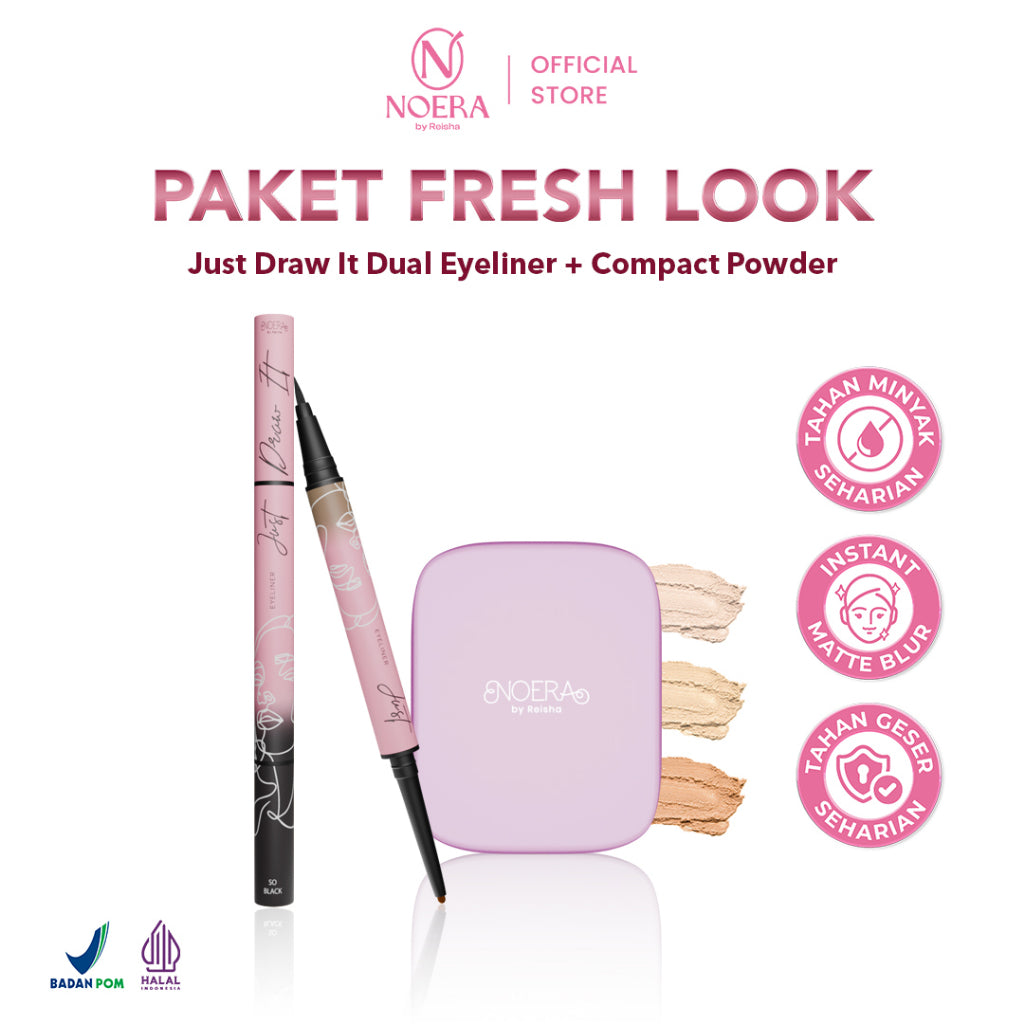 Noera Paket Fresh Look | Just Draw It Dual Eyeliner + Compact Powder