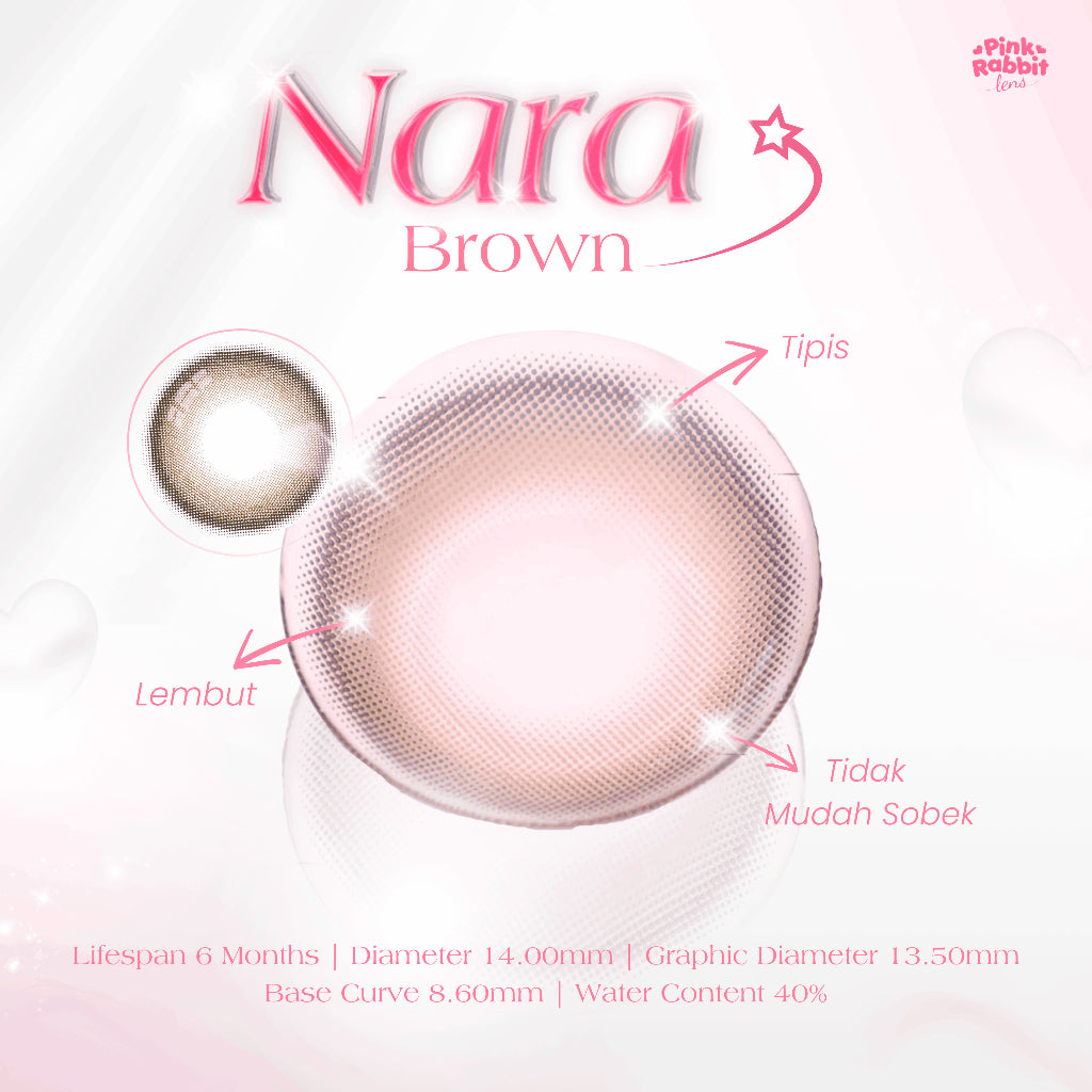PINKRABBIT SOFTLENS NARA BROWN - Normal, Minus 0.5 S/D 10.00 (1PCS/Sebelah)  / Softlens / Soft Lens / Lensa Kontak / Soflen / Softlens normal minus / Lensa mata / Softlense