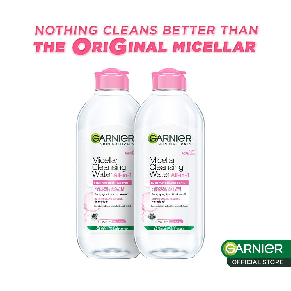 [PAKET HEMAT ISI 2] GARNIER Micellar Water Pink 400ml Skincare Cleansing - Pembersih Wajah & Make up untuk Kulit Sensitif Micellar Cleansing Water