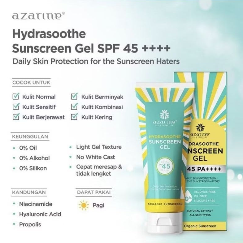 Azarine Hydrasoothe Sunscreen Wajah Gel SPF 45 PA++++ 30 ml