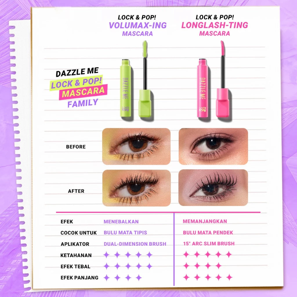 DAZZLE ME Lock & Pop! Duo Mascara Series VoluMAX-ing and LongLASH-ting Mascara