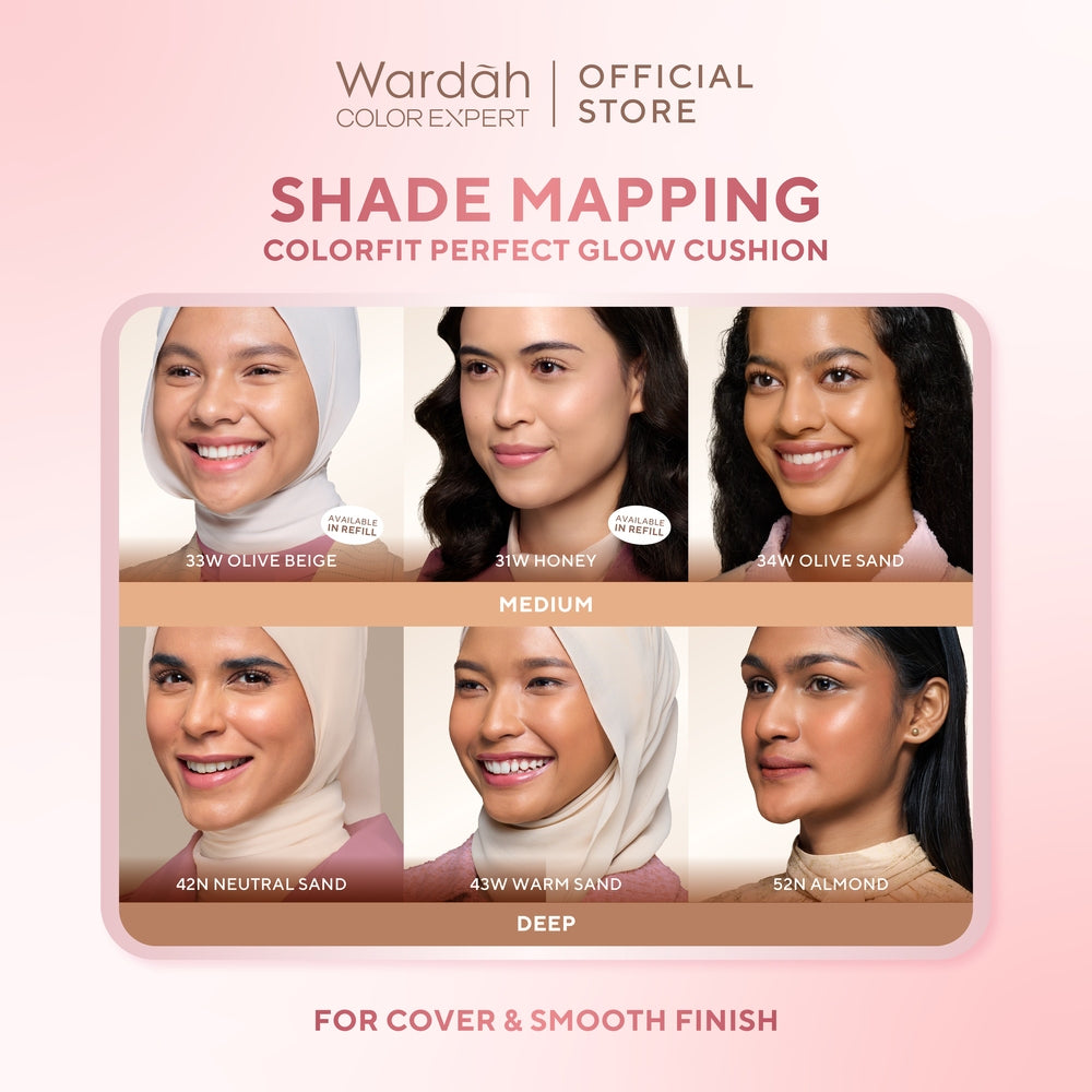 [New Shades!] WARDAH Refill Colorfit Perfect Glow Cushion normal Healthy-Glow Finish foundation bbcream with Centella Asiatica - Cushion Miskah Tahan Lama dengan Bedak - Makeup