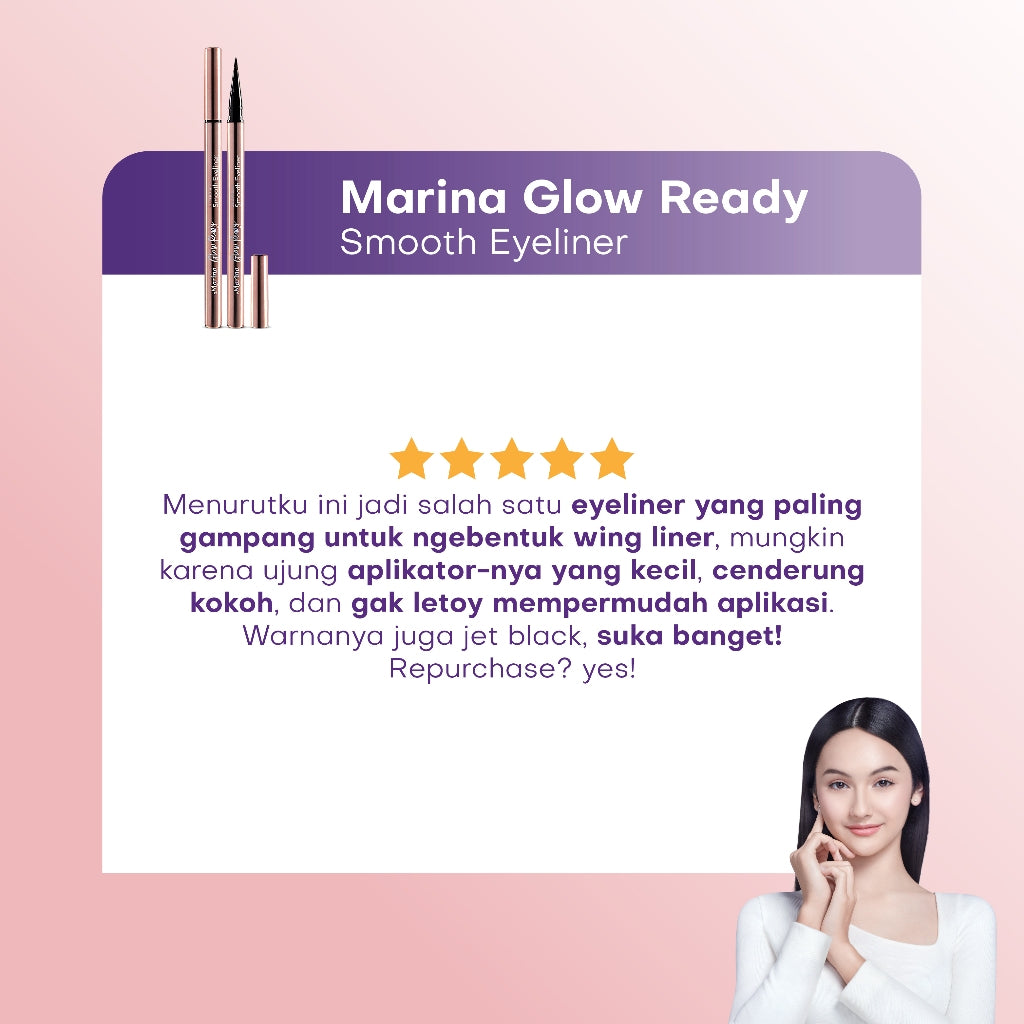 Marina Glow Ready Smooth Eyeliner Black - Eyeliner Waterproof Hitam - Exp : 07.2027
