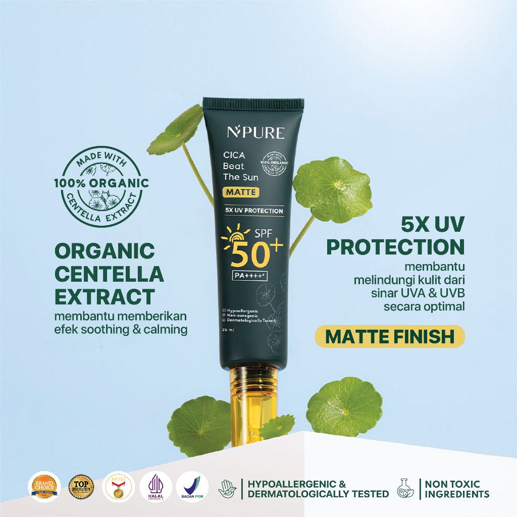 NPURE BUNDLE - Cica Toner 150ml + Cica Sunscreen Beat The Sun Matte / Kulit berjerawat / kombinasi / berminyak Mencerahkan Wajah