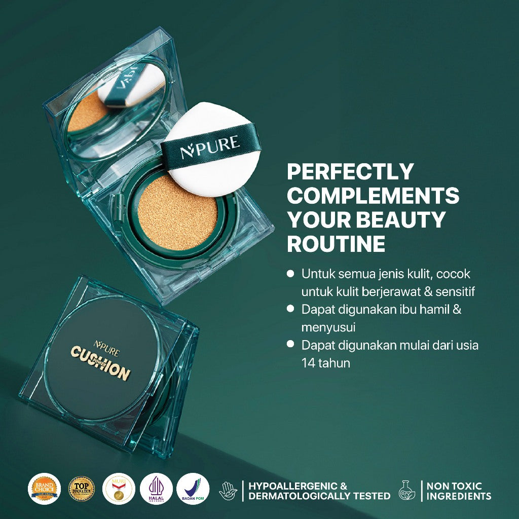 NPURE Centella Asiatica Flawless Matte Power Cushion dan Refill Cushion / Cushion Daily / Cushion matte / Refill Cushion