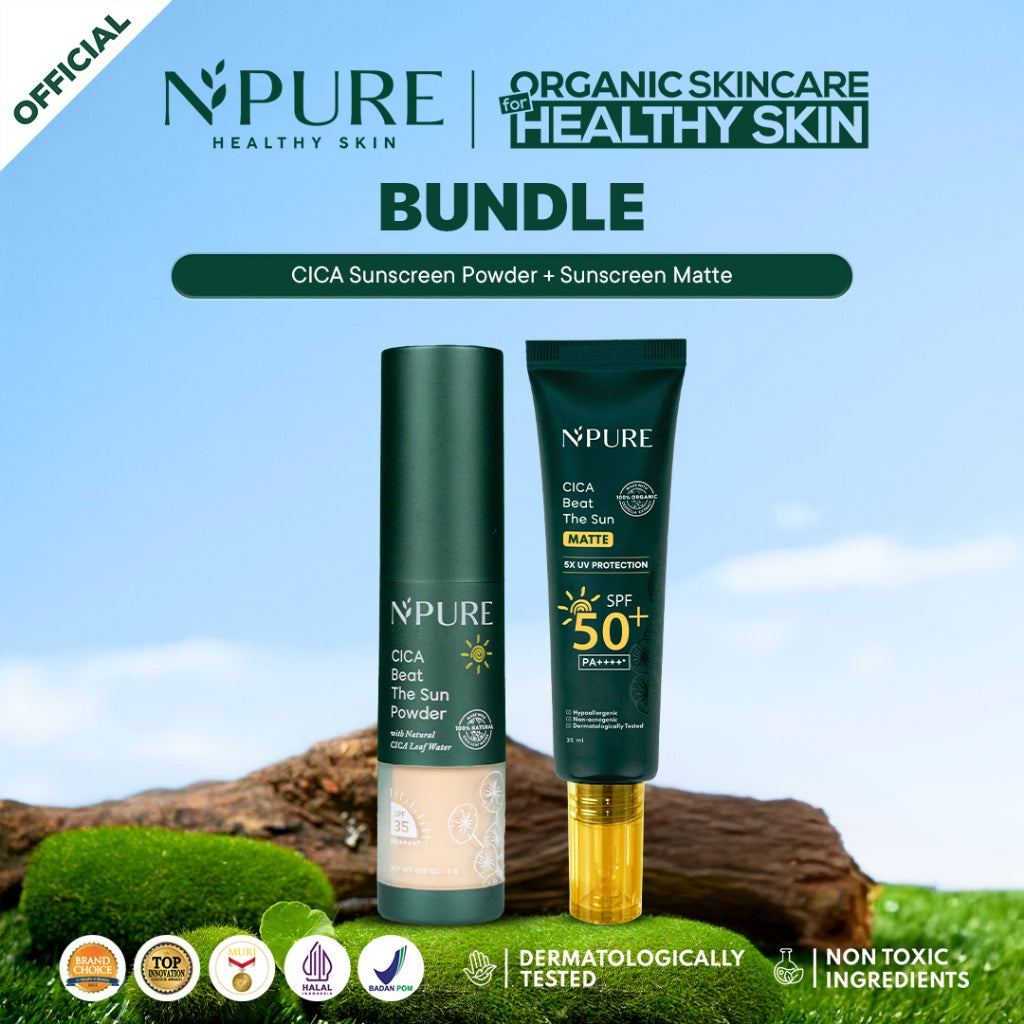 NPURE Bundle Cica Beat The Sun Matte + Cica Beat The Sun Powder / Acne Sunscreen / Untuk Kulit Berminyak / Sunscreen SPF++++