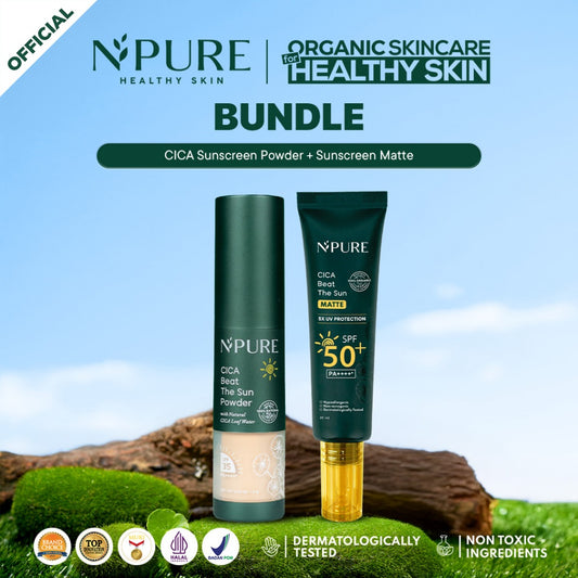 NPURE Bundle Cica Beat The Sun Matte + Cica Beat The Sun Powder / Acne Sunscreen / Untuk Kulit Berminyak / Sunscreen SPF++++
