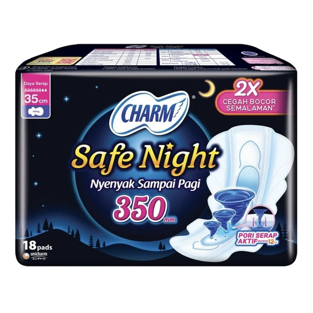 Charm Safe Night Pembalut Wanita Wing Malam 35 cm 18 pcs