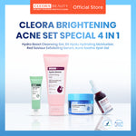 Cleora Brightening Acne Care Set Special 4in1 - Paket Skincare Wanita Pria Sabun Cuci Muka, Serum Eksfoliasi, Moisturizer Gel, Obat Totol Jerawat dan Bekasnya, Mencerahkan Wajah & Perbaiki Skin Barrier