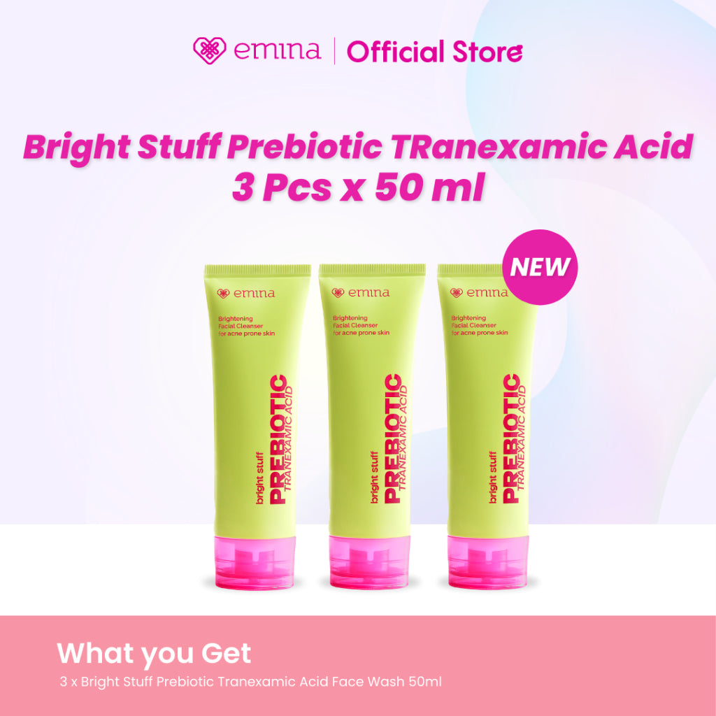 Triple Pack Emina Bright Stuff Niacinamide & Emina Prebiotic Tranexamic Acid Face Wash for Acne Prone Skin - Sabun Muka Cerah, Glowing, Perbaiki Skin Barrier, Mengontrol Minyak, Lembab Tanpa Ketarik, Anti Kusam, Cocok untuk semua jenis kulit