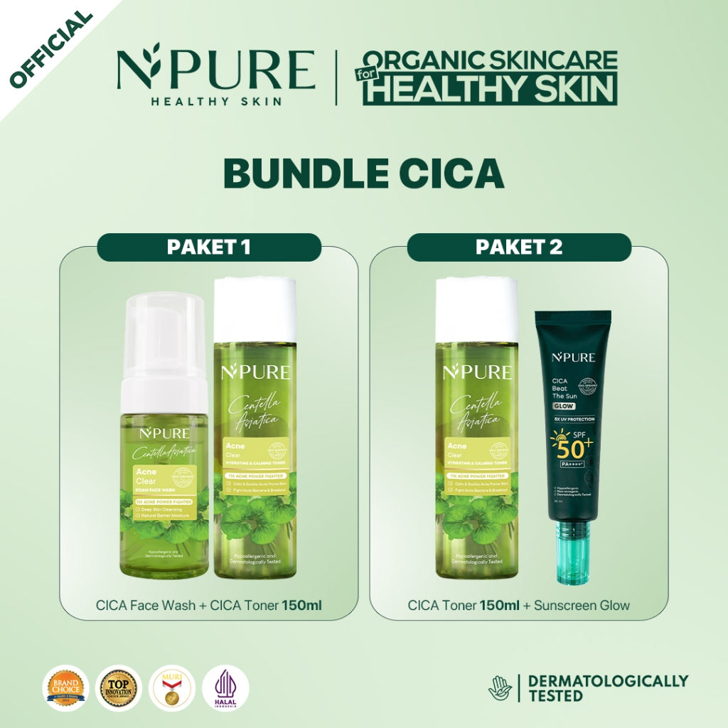 NPURE Paket Bundling Cica Acne Face Toner Centella / Acne Cica Face Wash / Kulit Berjerwat
