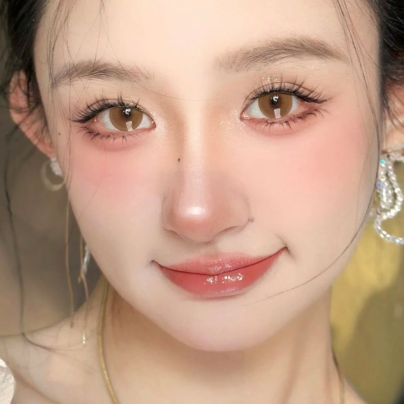 softlens minus: (0~-6.00) lensa kontak coklat muda super natural Yearly Use 14.2mm contact lenses