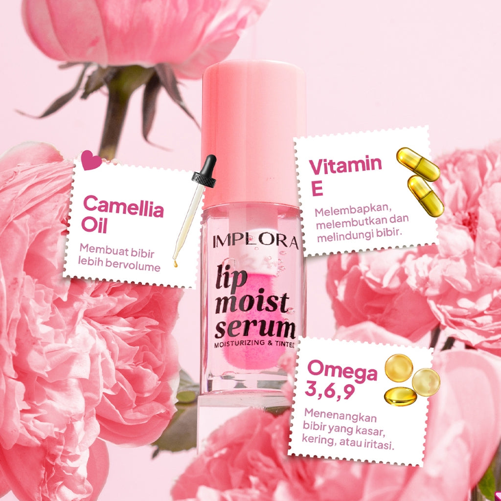 Implora Lip Moist Serum | Serum bibir dengan perona | Mengandung vitamin untuk bibir kering