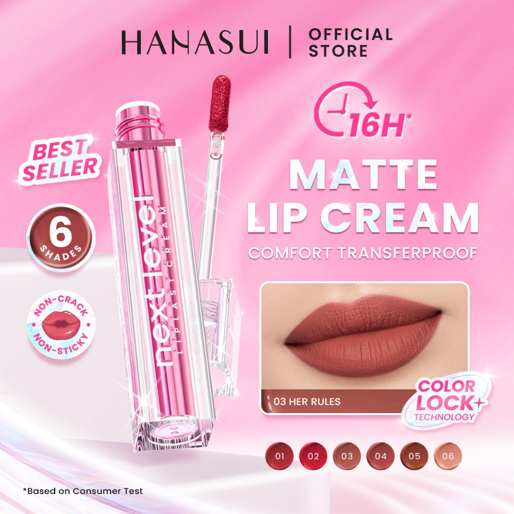 Hanasui Next Level Liplast Cream - Liplast Cream Tahan Lama Pigmented Matte Finish Maximum Coverage Ringan