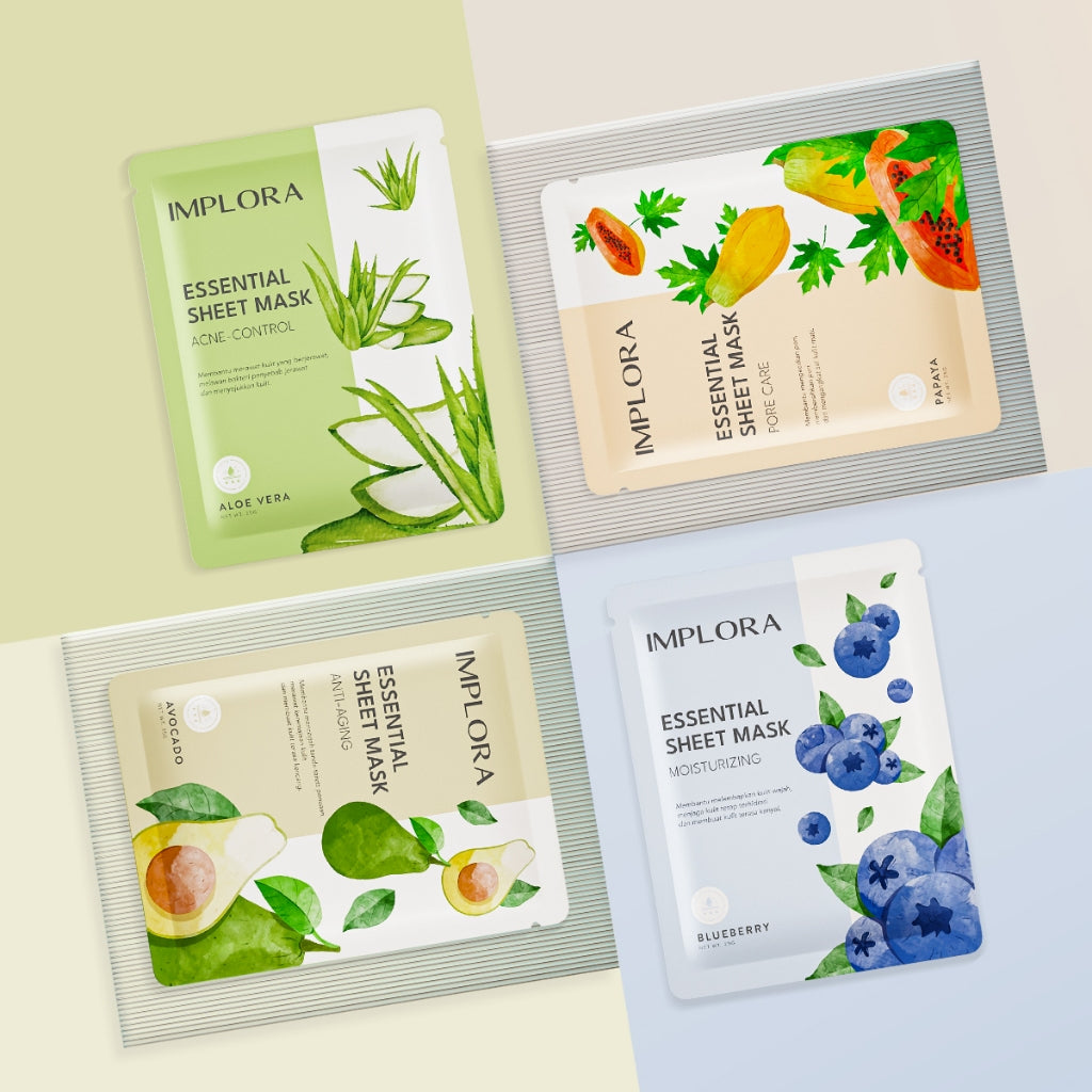 Implora Essential Sheet Mask | Hydrating Essence | Mencerahkan Mengencangkan Wajah