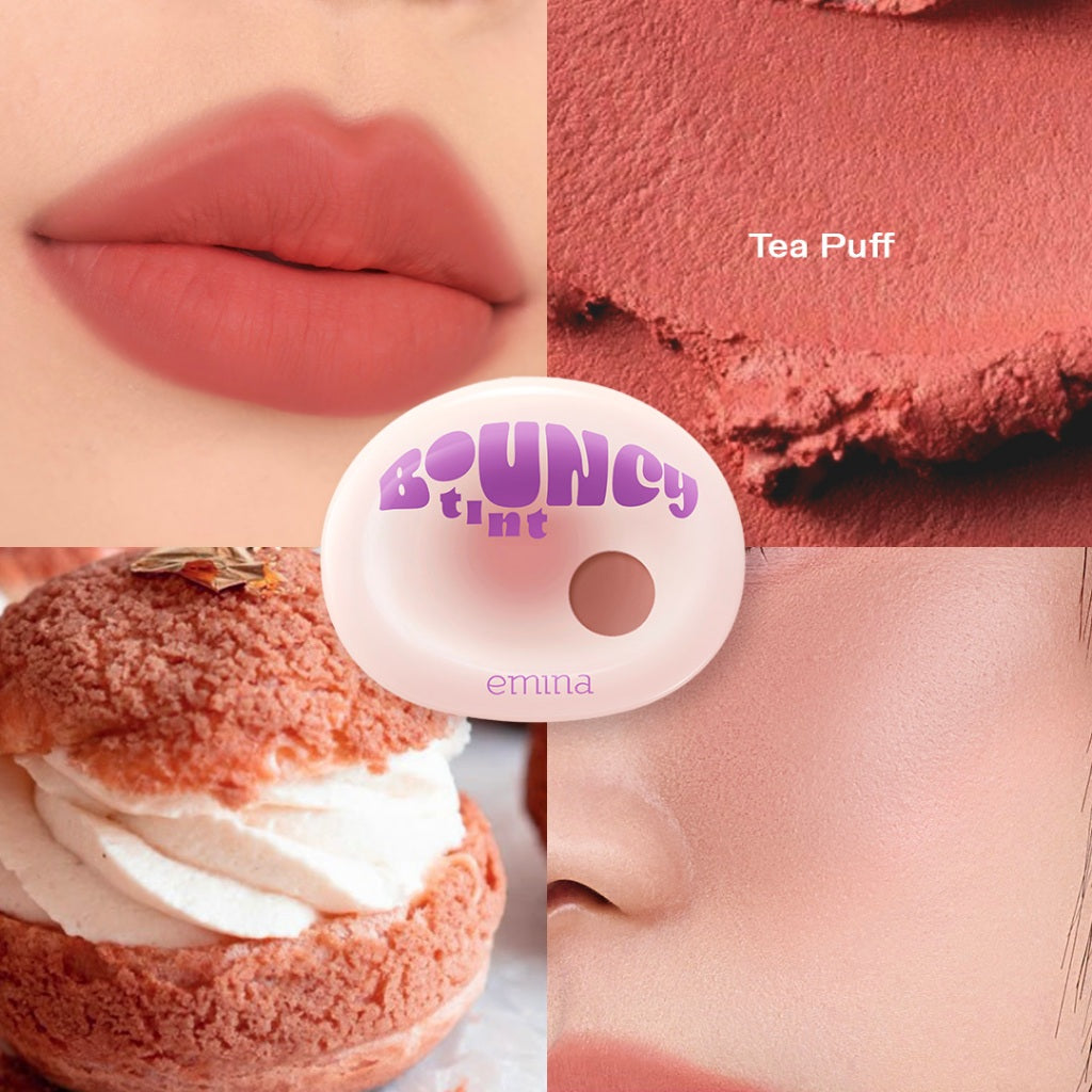 NEW! Emina Bouncy Tint 3 in 1 Lip, Cheek, & Eye - Blurry Lip Color, Lasting Stain, dilengkapi dengan SPF 15 PA+++, Marshmallow Mochi Pudding Longlasting Blush On Lip Tint Eye Shadow