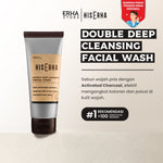 HIS ERHA Double Deep Cleansing Facial Wash 100gr - Sabun Cuci Muka Pria untuk Membersihkan Wajah Secara Mendalam, Angkat Kusam, Kotoran dan Polusi, Lembap, Tanpa Rasa Ketarik, Wangi Segar Maskulin, Verified by Dermatologist, Activated Charcoal, Kaolin