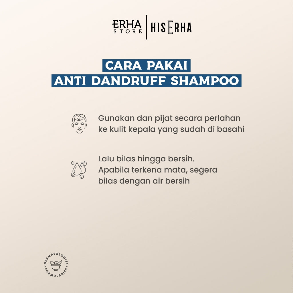 HIS ERHA Anti Dandruff Shampoo 270ml - Shampoo khusus Pria untuk Membantu Mengatasi Ketombe/Gatal, Menutrisi Rambut, dan Melembapkan Kulit Kepala, Wangi Segar Maskulin, Verified by Dermatologist, Piroctone Olamine & Climbazole, D-Panthenol, Aloe Vera