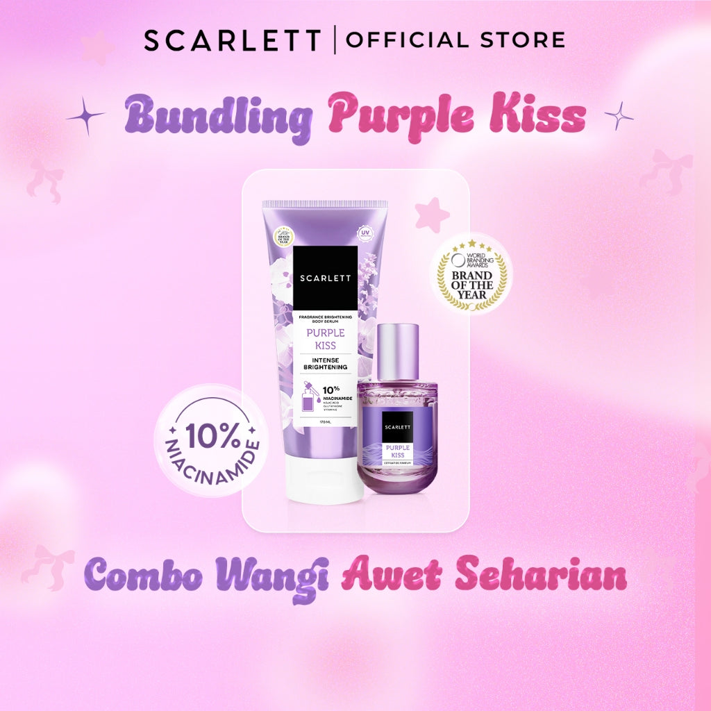 【NEW LAUNCH】BUNDLING Scarlett Fragrance Brightening Body Serum 170ml & Scarlett Whitening Extrait De Parfum 30ml ( Velvet Rouge / Purple Kiss )  | Melembapkan mencerahkan meratakan warna kulit, Kulit cerah wangi mewah