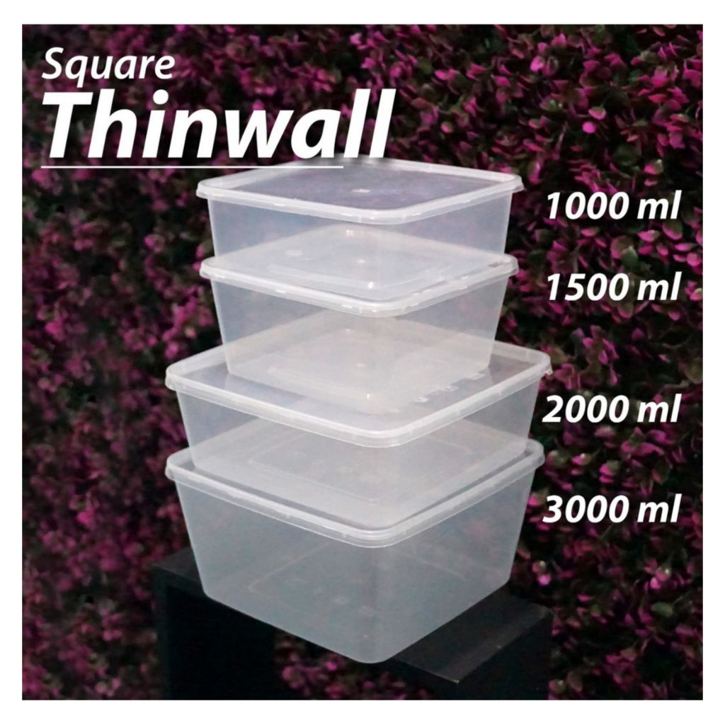 THINWALL SQUARE / KOTAK MAKAN PERSEGI / KOTAK MAKAN PLASTIK / 1000ML / 2000ML / 1500ML/3000ML