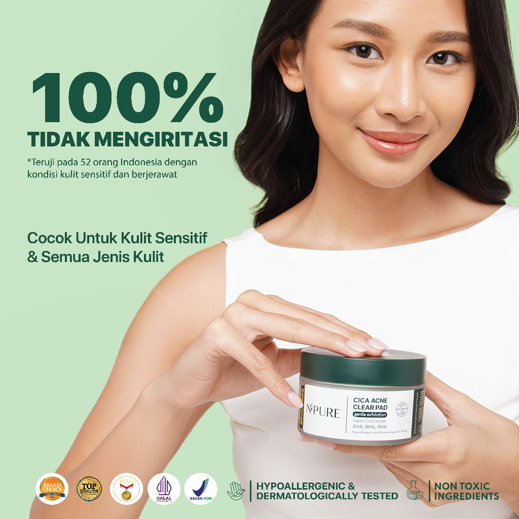 SPECIAL PRICE - ACNE CARE - NPURE Bundling Toner CICA 150ml + CLear Pad / Hydrating Toner / Acne Face Toner / Perawatan Kulit Berjerawat/ Acne Exfoliating Pad (40 pads) Acid Extract Glycolic Pha Wajah Bruntusan