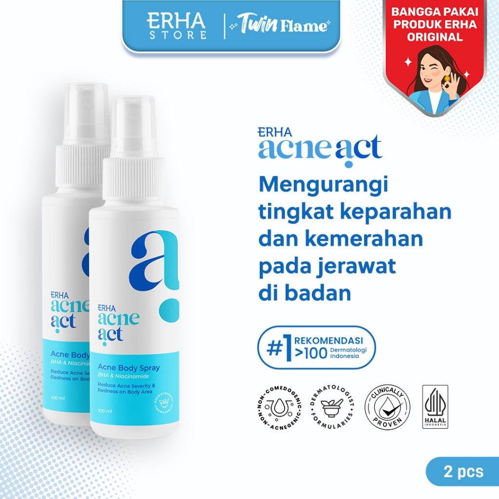 ERHA Twin Flame ERHA AcneAct BHA & Niacinamide Acne Body Spray 100 ml - Bundle Perawatan Jerawat Tubuh