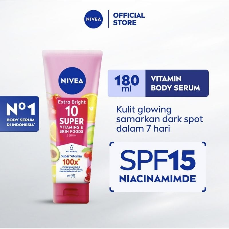 Nivea Extra Bright Serum Pelembap Tubuh 10 Super Vitamin Tube 180 ml