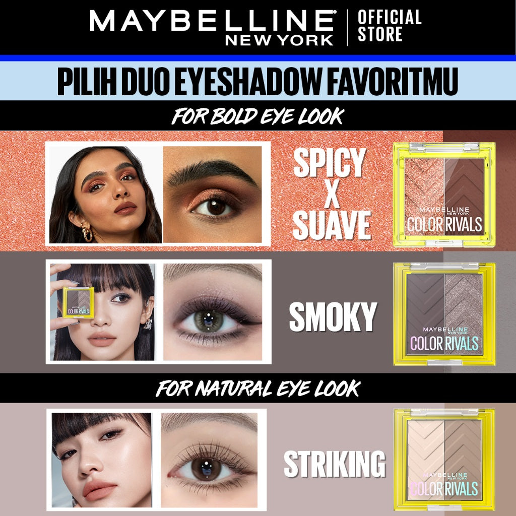 Maybelline Color Rivals Duo Shadow – Eyeshadow Waterproof Pigmented Glitter Tekstur Halus Tahan Seharian Easy to Blend