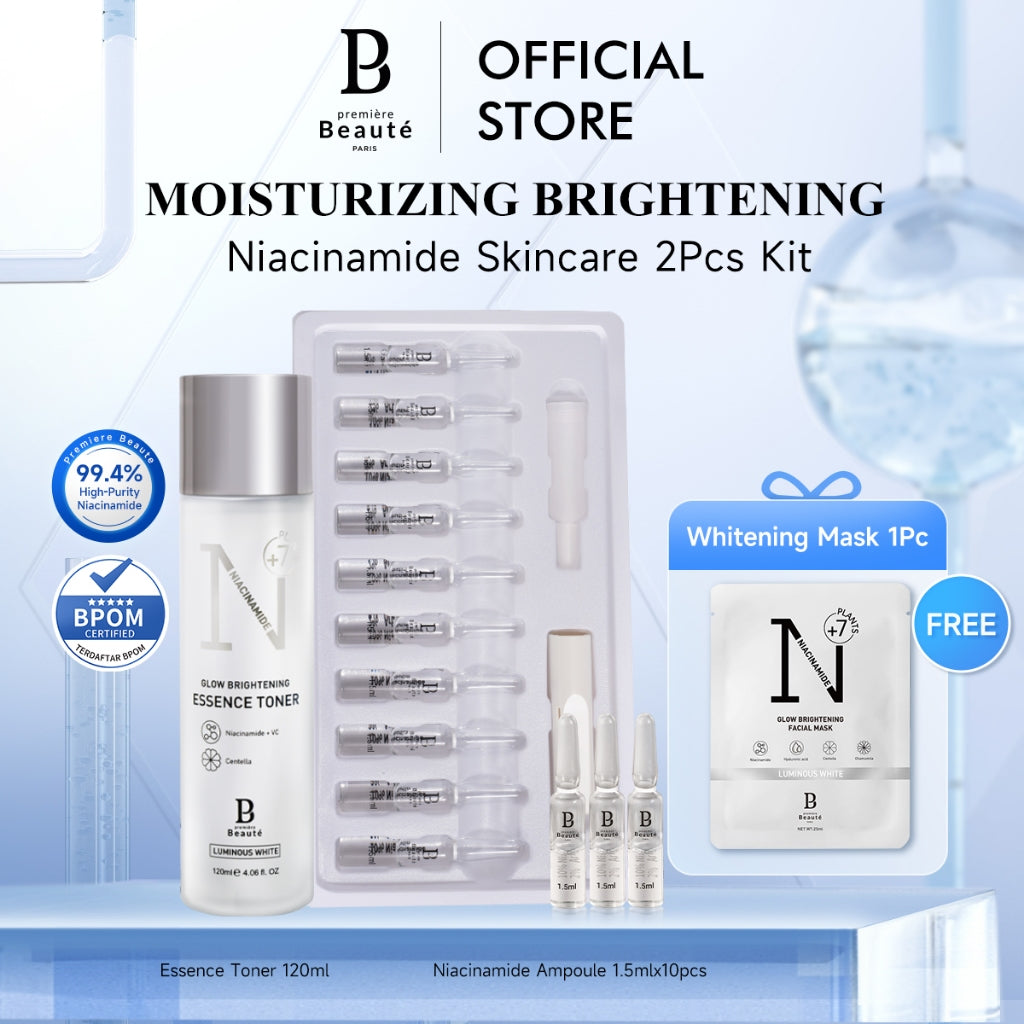 PREMIERE BEAUTE Moisturizing Brightening Niacinamide Skincare 2Pcs Kit Essence Toner 120ml + Whitening Ampoule 1.5ml*10pcs