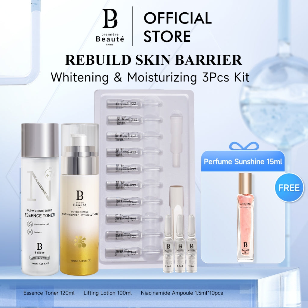 PREMIERE BEAUTE [Ready Stock] Brightening Moisturizing Niacinamide Rebuild Skin Barrier Whitening & Moisturizing 3Pcs Kit Toner/Lifting Lotion/Ampoule/Collagen Cream