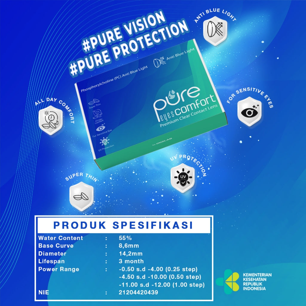 Softlens Bening CLEAR Premium Pure Eyes Comfort Power Mata Minus Jaminan Kualitas Nyaman Mata jernih