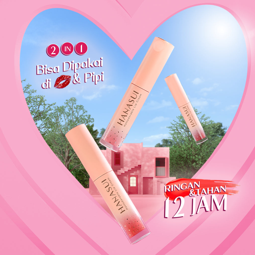Hanasui Mattedorable Lip Cream - Velvet Matte Finish Melembabkan Ringan Tahan Lama Pigmented Olive Oil Vitamin E