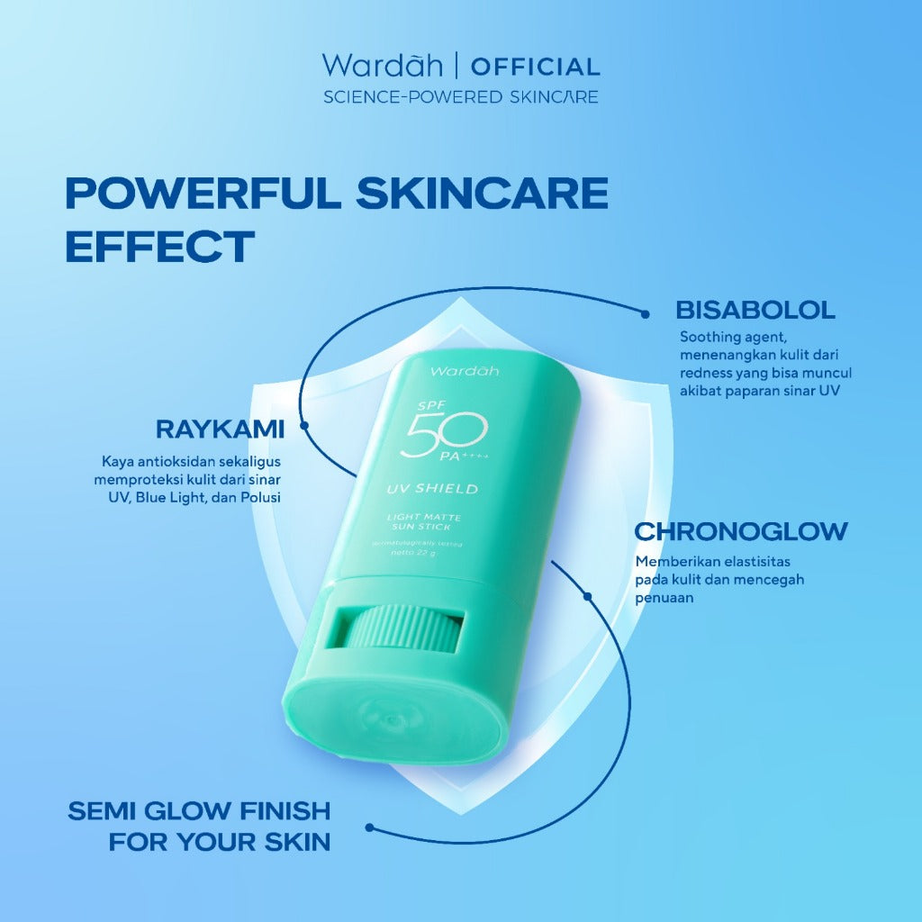 WARDAH UV Shield Light Matte Sun Stick SPF 50 PA +++ 22 g - Sunscreen Wajah 0% Alkohol dan Sebum Control - Tekstur Ringan - Untuk Semua Jenis Kulit - Skincare