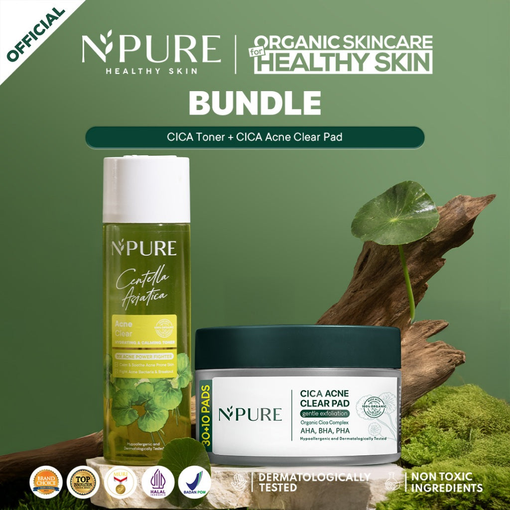 SPECIAL PRICE - ACNE CARE - NPURE Bundling Toner CICA 150ml + CLear Pad / Hydrating Toner / Acne Face Toner / Perawatan Kulit Berjerawat/ Acne Exfoliating Pad (40 pads) Acid Extract Glycolic Pha Wajah Bruntusan