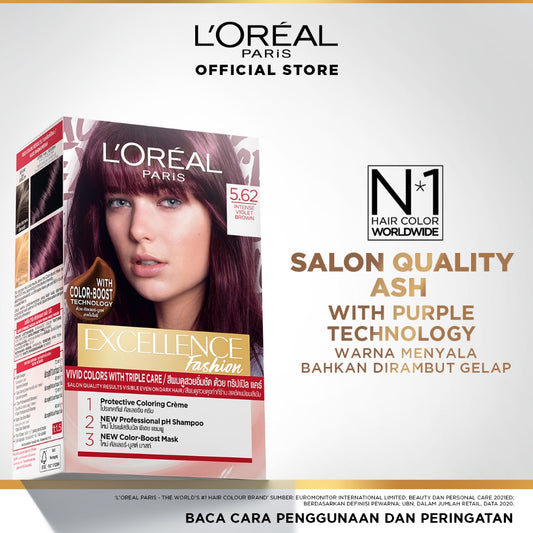 L'Oreal Paris Excellence Fashion Sparkling Visible  Hair Color 5.62 Intense Violet Brown - Cat Rambut Pewarna Rambut Permanen dengan Color Boost Technology 5.62 Intense Violet Brown Hair Color Rambut Berwarna  Pewarna rambut