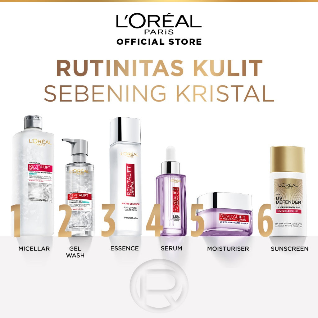 L'Oreal Paris Revitalift Crystal Micro-Essence Serum Water Skincare 130ML - Mencerahkan da Mengencangkan Kulit  Kulit kusam, Garis halus, Kerutan wajah, skin barrier   Anti aging skincare, brightening serum, anti aging serum