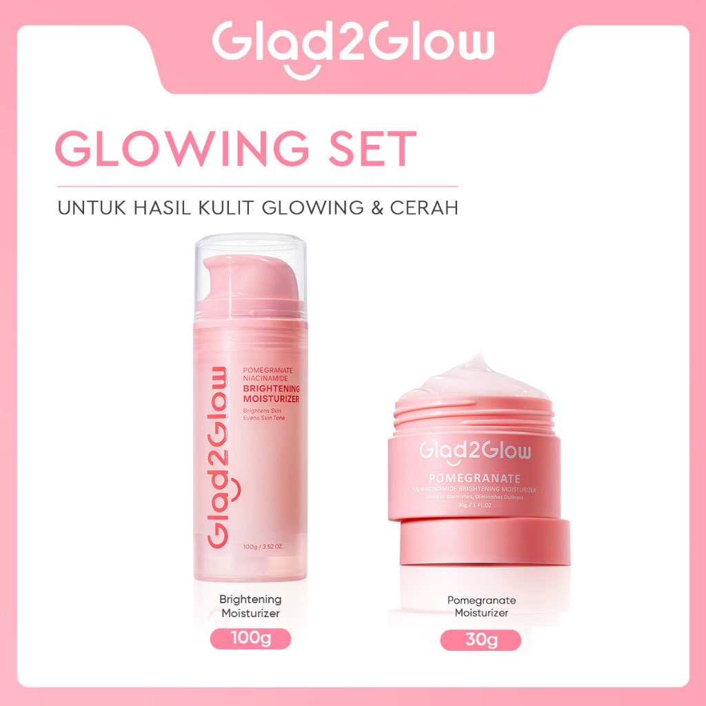 Glad2Glow Pomegranate Niacinamide Brightening Moisturizer Mencerahkan Pemutih Kulit Gel Pelembab Bercahaya Krim Siang dan Malam Perawatan Kulit Ekstrak Delima Asam Lemak Asam Delima Pelembab Esensi Wajah Perawatan Kulit  Pembersih  g2glow official store