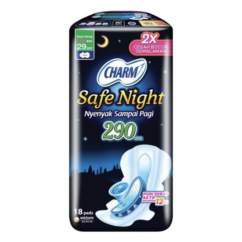 Charm Safe Night Pembalut Wanita Wing Malam 29 cm 18 pcs